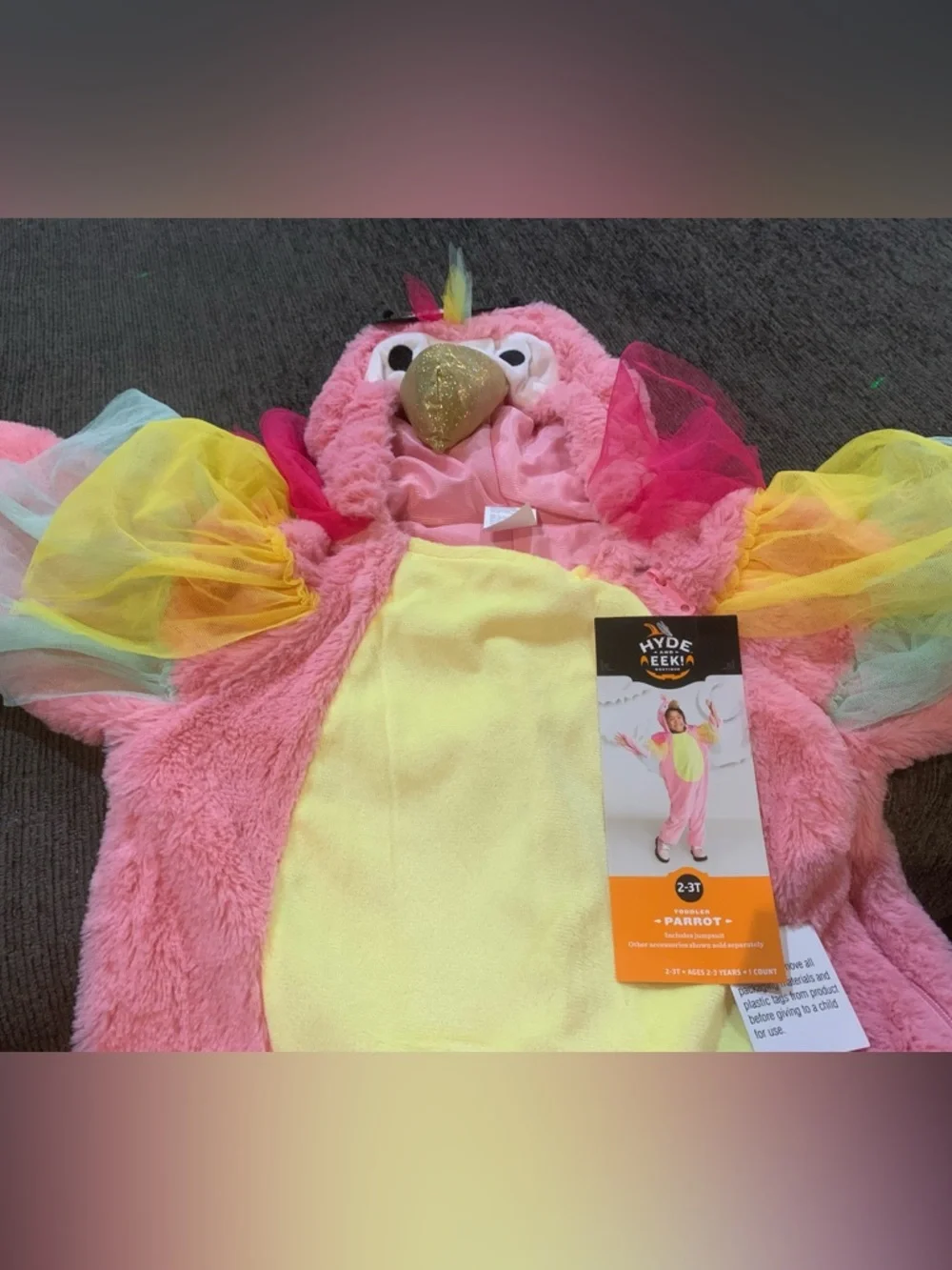 Hyde & EEK! Boutique Toddler Parrot Halloween Costume Jumpsuit in pink. - Picture 4 of 8